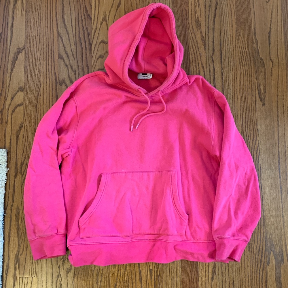 Topman Fuschia Hot Pink Fleece Hoodie Sweatshirt
